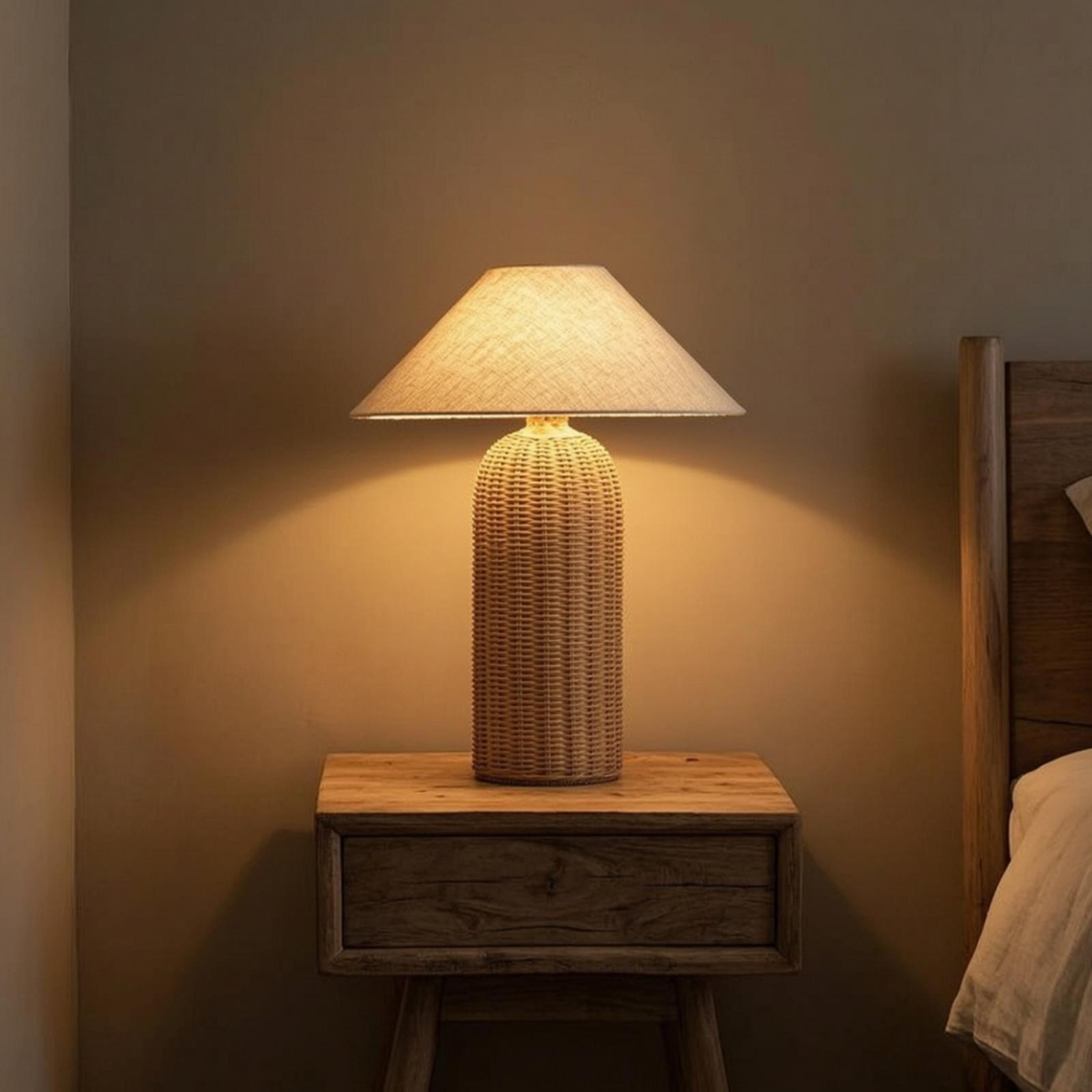 Lighting Decor Living Room - Bedside Lamp Rattan Base Fabric Shade
