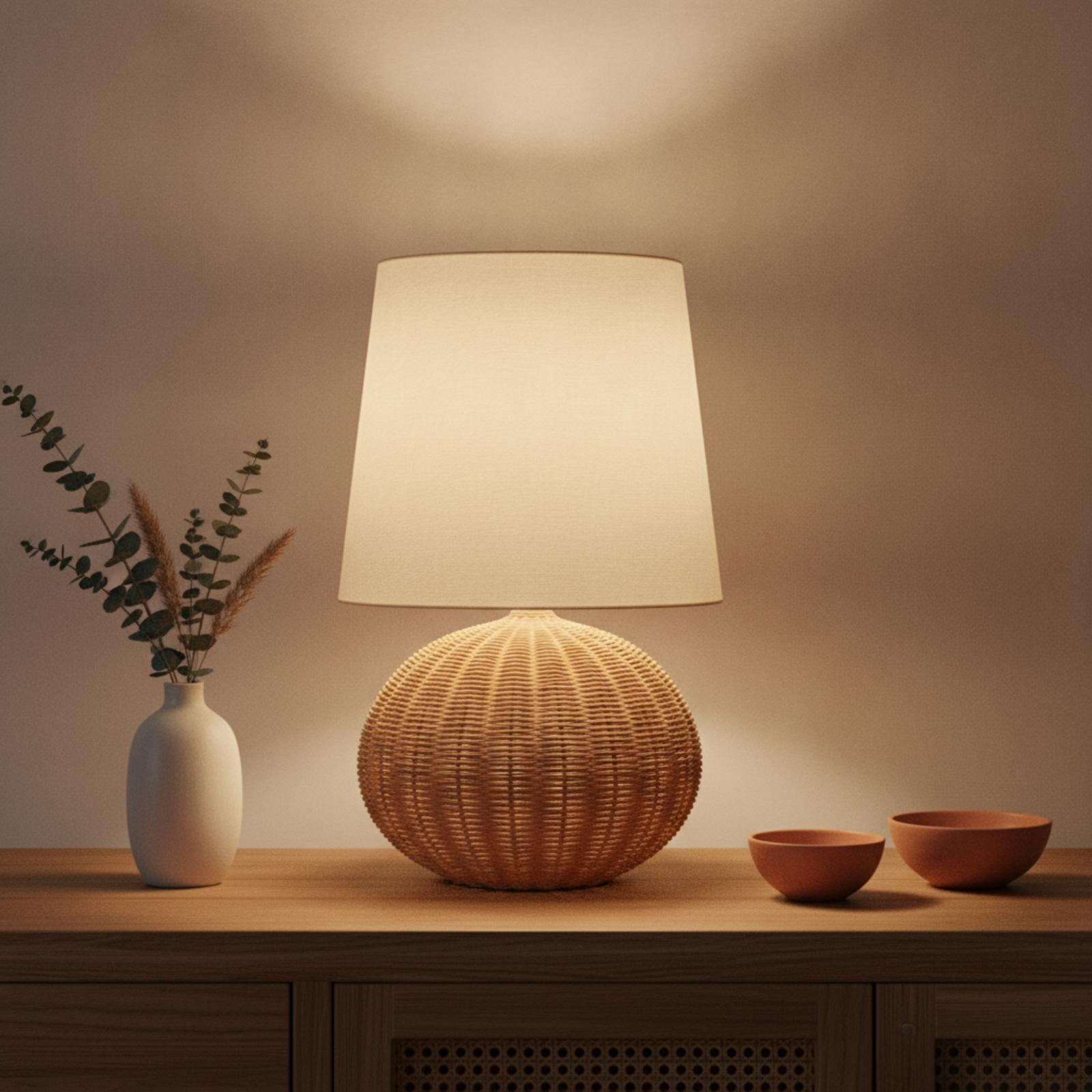Bedside Lamp Rattan Base Fabri - огляд і ціна Lighting Decor Living Room